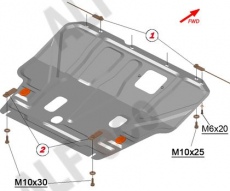 Защита алюминиевая Alfeco для картера и КПП Nissan Tiida C11/C13 2004-2018